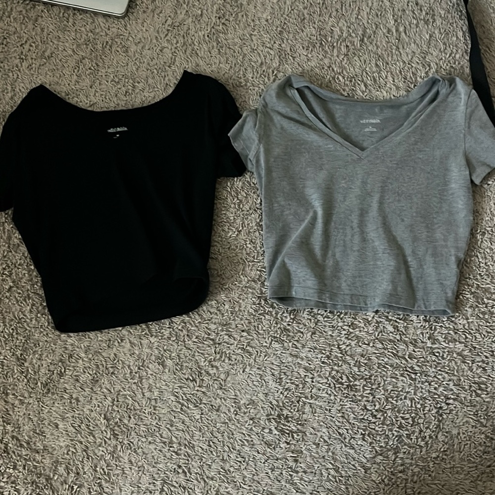 black and grey cropped v necks